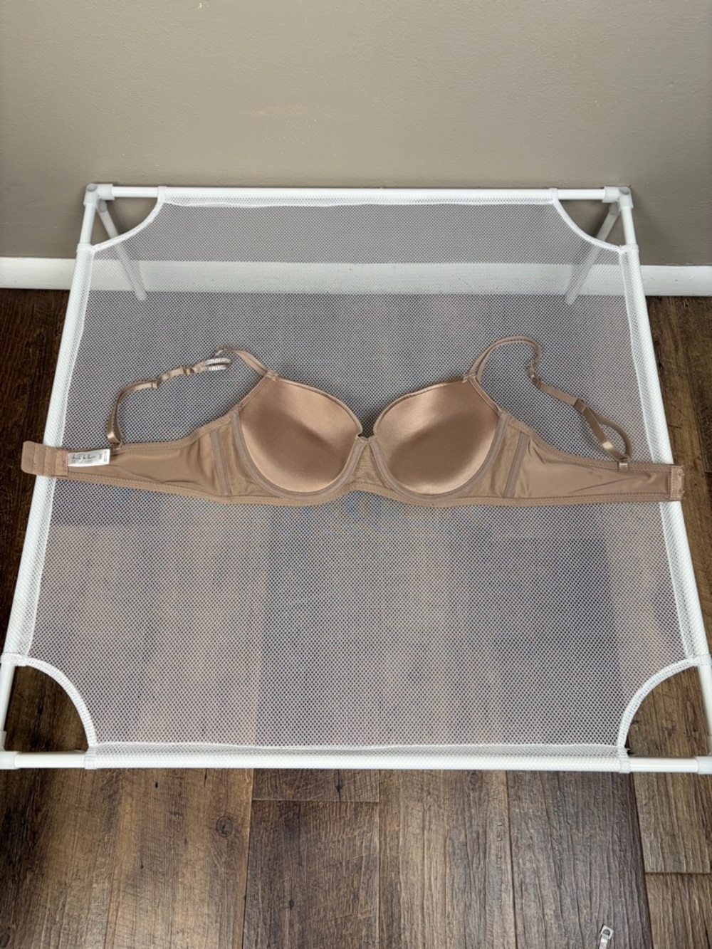 Nicole Miller New York Beige Satin Demi Bra 36C Rhinestone Sparkle Straps Tan NM - Picture 11 of 16